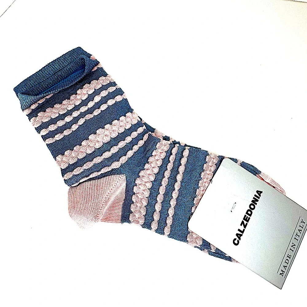 Pink and Blue Textured Stripe Ankle Socks NWT